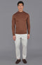 Mens Extra Fine Merino Wool Mock Turtleneck Jumper Oak Brown-Jumper-Paul James Knitwear-S-Urbanheer