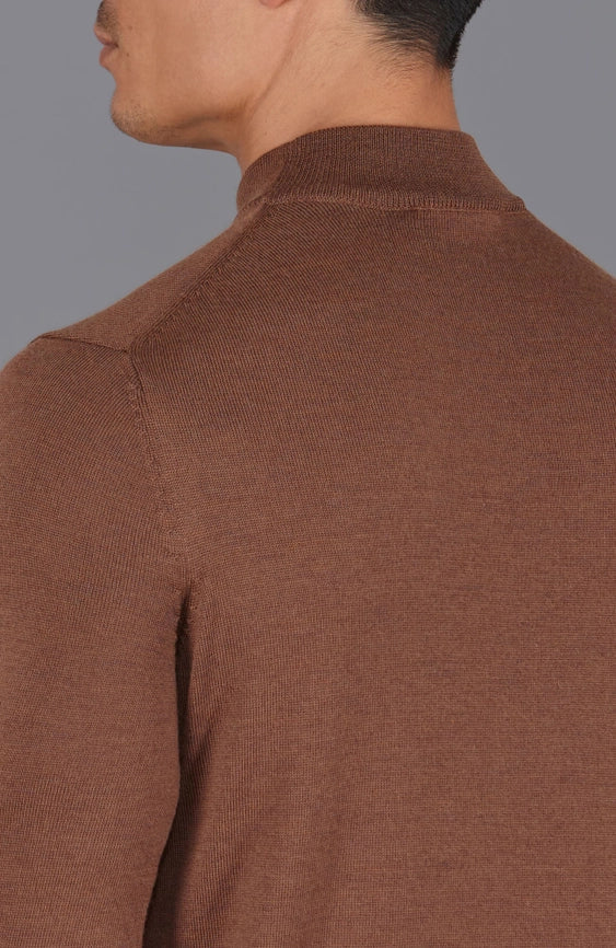 Mens Extra Fine Merino Wool Mock Turtleneck Jumper Oak Brown-Jumper-Paul James Knitwear-S-Urbanheer