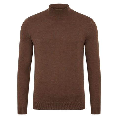 Mens Extra Fine Merino Wool Mock Turtleneck Jumper Oak Brown-Jumper-Paul James Knitwear-S-Urbanheer