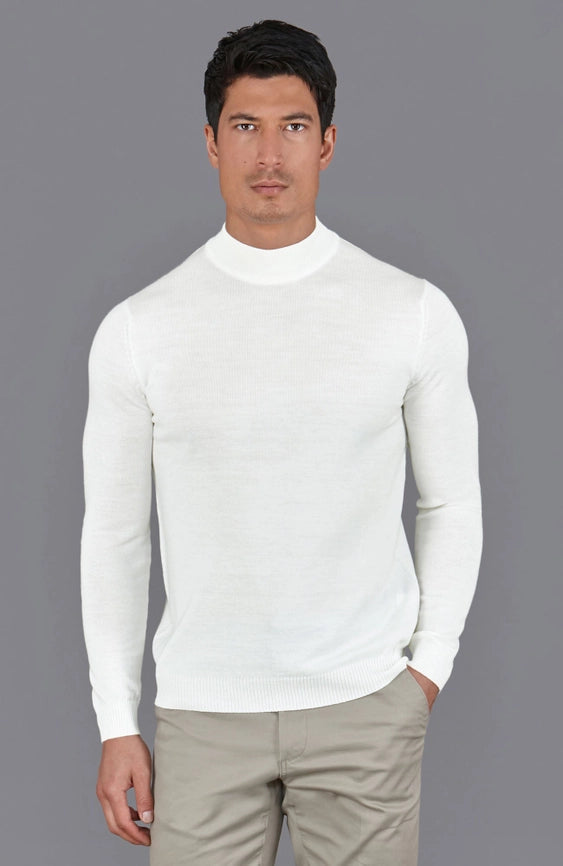 Mens Extra Fine Merino Wool Mock Turtleneck Jumper White-Jumper-Paul James Knitwear-S-Urbanheer