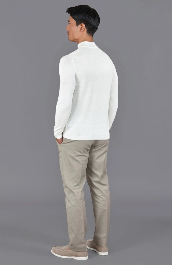Mens Extra Fine Merino Wool Mock Turtleneck Jumper White-Jumper-Paul James Knitwear-S-Urbanheer