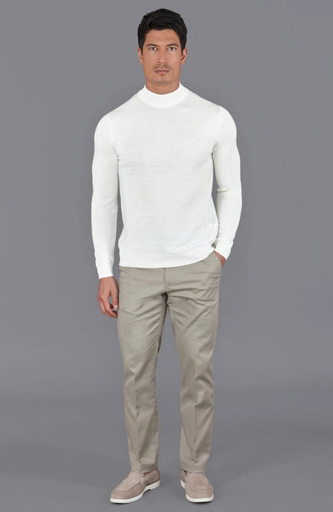 Mens Extra Fine Merino Wool Mock Turtleneck Jumper White-Jumper-Paul James Knitwear-S-Urbanheer