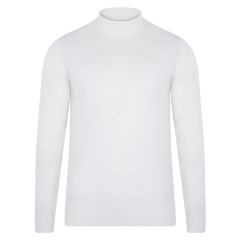 Mens Extra Fine Merino Wool Mock Turtleneck Jumper White-Jumper-Paul James Knitwear-S-Urbanheer