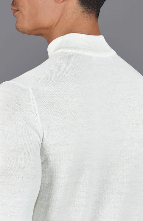 Mens Extra Fine Merino Wool Mock Turtleneck Jumper White-Jumper-Paul James Knitwear-S-Urbanheer