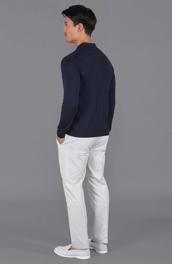 Mens Extra Fine Merino Wool Polo Cardigan-Cardigan-Paul James Knitwear-S-Navy-Urbanheer