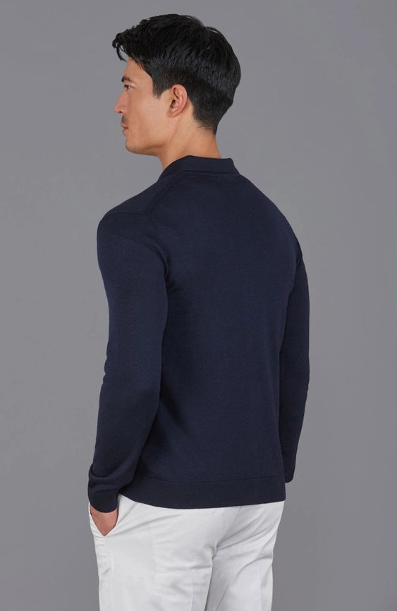 Mens Extra Fine Merino Wool Polo Cardigan-Cardigan-Paul James Knitwear-S-Navy-Urbanheer