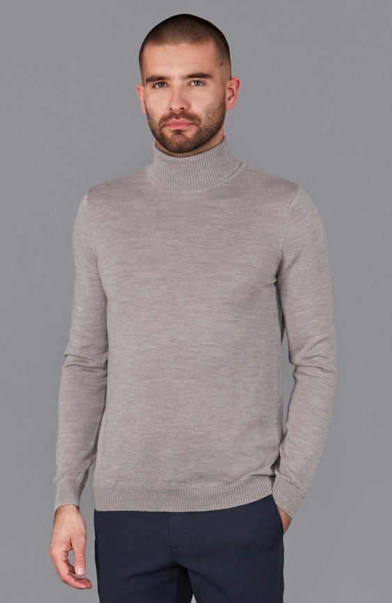 Mens Extra Fine Merino Wool Roll Neck Jumper Barley-Jumper-Paul James Knitwear-S-Barley-Urbanheer