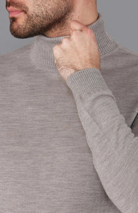 Mens Extra Fine Merino Wool Roll Neck Jumper Barley-Jumper-Paul James Knitwear-S-Barley-Urbanheer