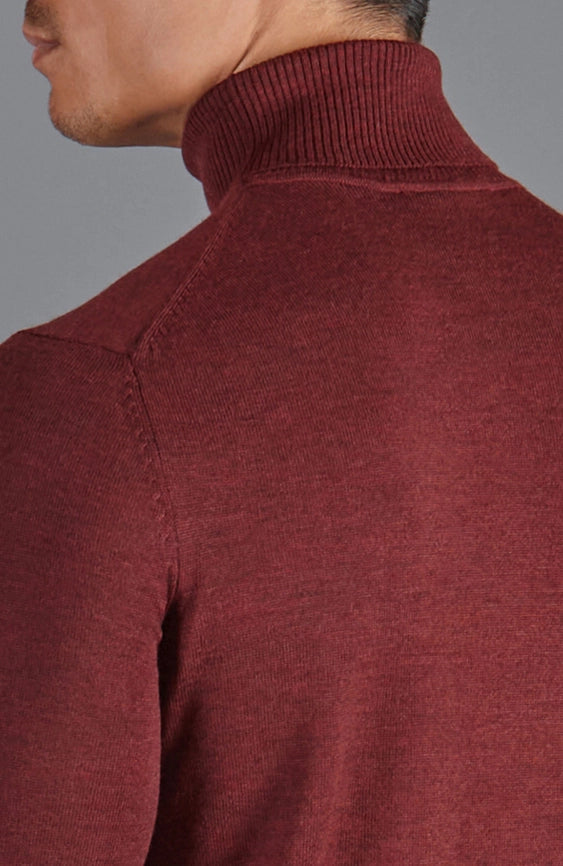 Mens Extra Fine Merino Wool Roll Neck Jumper Burgundy-Jumper-Paul James Knitwear-XS-Burgundy-Urbanheer