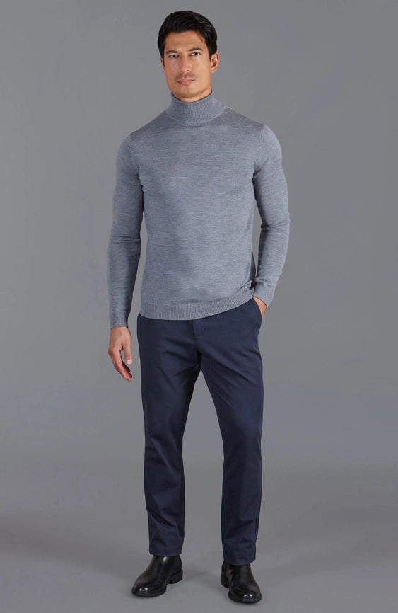 Mens Extra Fine Merino Wool Roll Neck Jumper Mid Grey-Jumper-Paul James Knitwear-S-Mid Grey-Urbanheer