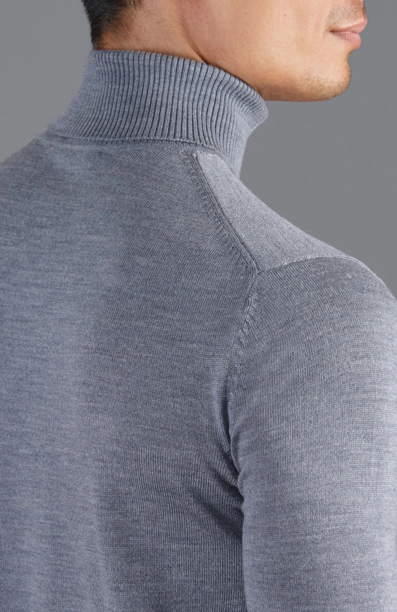Mens Extra Fine Merino Wool Roll Neck Jumper Mid Grey-Jumper-Paul James Knitwear-S-Mid Grey-Urbanheer