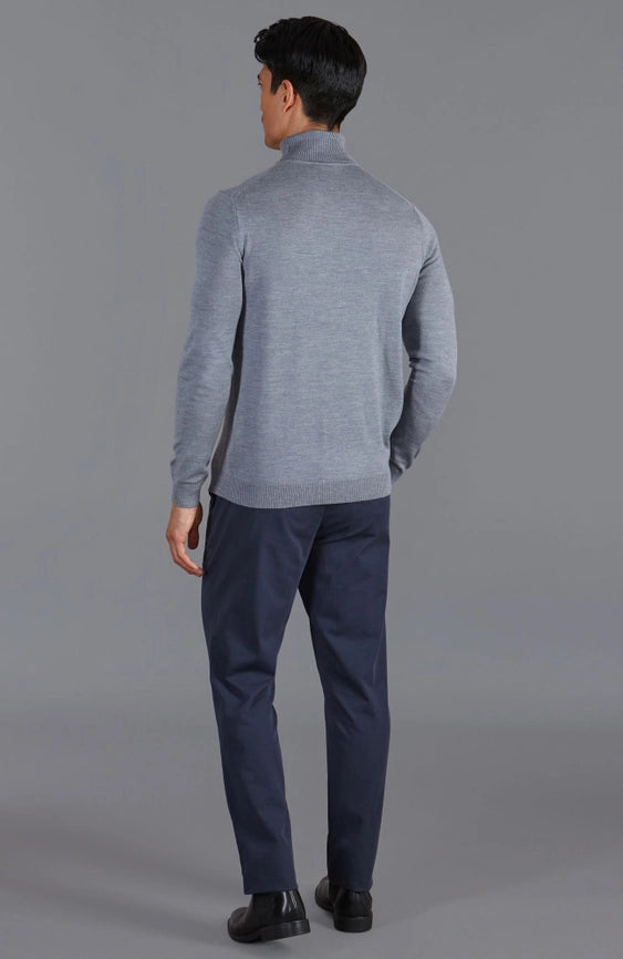 Mens Extra Fine Merino Wool Roll Neck Jumper Mid Grey-Jumper-Paul James Knitwear-S-Mid Grey-Urbanheer