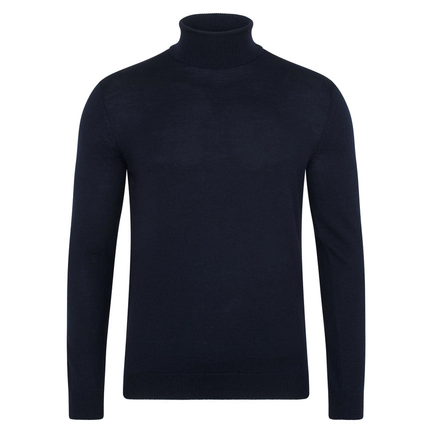 Mens Extra Fine Merino Wool Roll Neck Jumper Navy-Jumper-Paul James Knitwear-S-Navy-Urbanheer