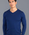 Mens Extra Fine Merino Wool V-Neck Jumper Indigo-Jumper-Paul James Knitwear-XS-Urbanheer