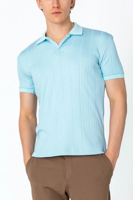 Men'S Fine Ribbed Polo Shirt - Blue