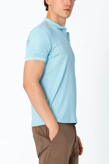 Men'S Fine Ribbed Polo Shirt - Blue