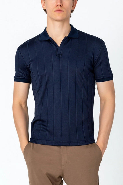 Men'S Fine Ribbed Polo Shirt - Navy