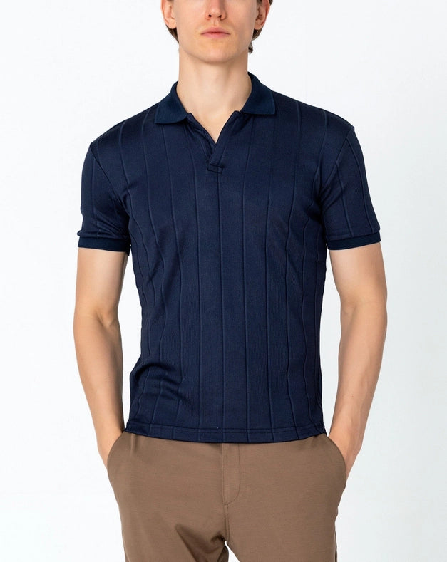 Men's Fine Ribbed Polo Shirt - Navy