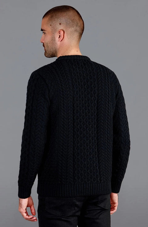 Mens Fisherman's British Wool Cable Jumper Black-Jumper-Paul James Knitwear-S-Black-Urbanheer