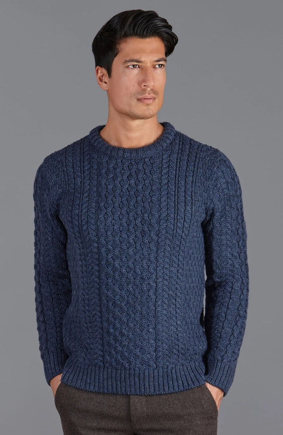 Mens Fisherman's British Wool Cable Jumper Denim Blue-Jumper-Paul James Knitwear-S-Denim Blue-Urbanheer
