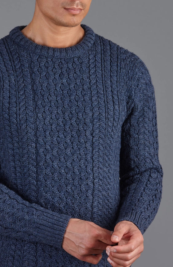 Mens Fisherman's British Wool Cable Jumper Denim Blue-Jumper-Paul James Knitwear-S-Denim Blue-Urbanheer