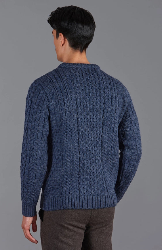 Mens Fisherman's British Wool Cable Jumper Denim Blue-Jumper-Paul James Knitwear-S-Denim Blue-Urbanheer