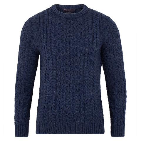 Mens Fisherman's British Wool Cable Jumper Denim Blue-Jumper-Paul James Knitwear-S-Denim Blue-Urbanheer