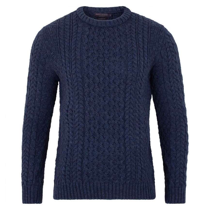 Mens Fisherman's British Wool Cable Jumper Denim Blue-Jumper-Paul James Knitwear-S-Denim Blue-Urbanheer