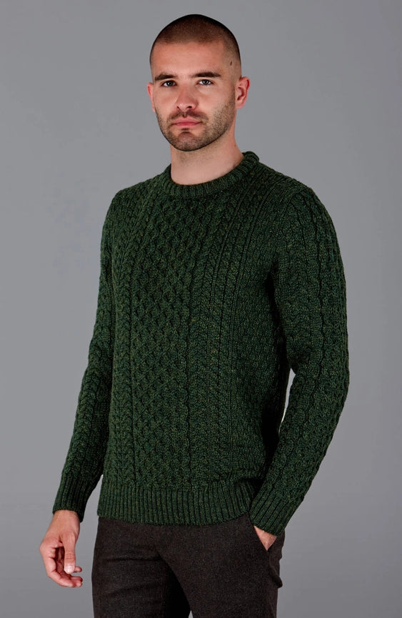 Mens Fisherman's British Wool Cable Jumper Loden Green-Jumper-Paul James Knitwear-XXL-Loden Green-Urbanheer