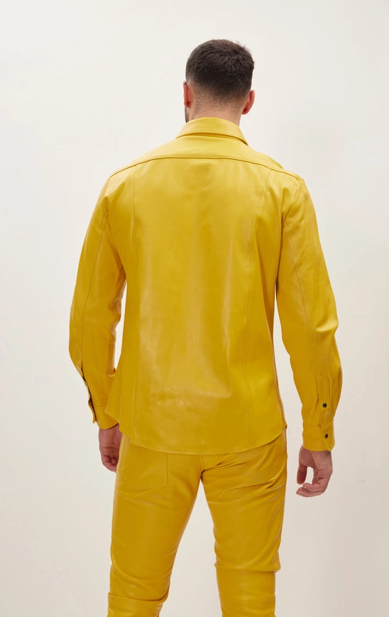 Men's Genuine Lambskin Leather Shirt - Yellow-Shirt-Ron Tomson-Urbanheer