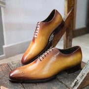 Men's Genuine Tan Leather Whole Cut Brogue Shoes-Shoes - Men-The Royale Leather-US 6/ UK 5.5/ EUR 39-Urbanheer