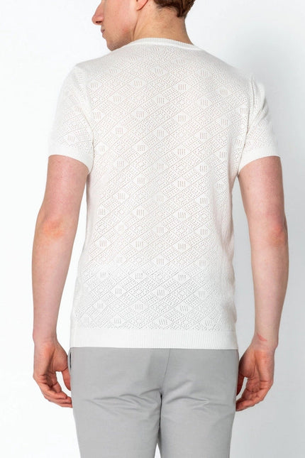 Men's Geometric Crochet Knit Top - Off White-TOP-Ron Tomson-Urbanheer
