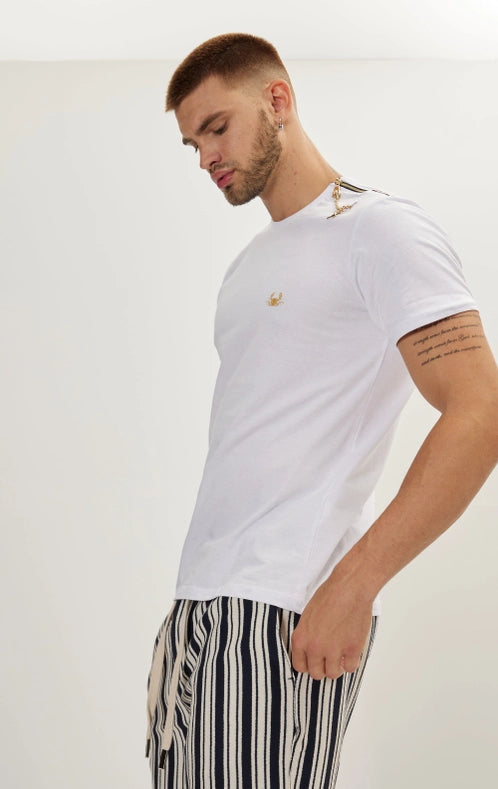 Men'S Gold Zipper Accessorized T-Shirt - White
