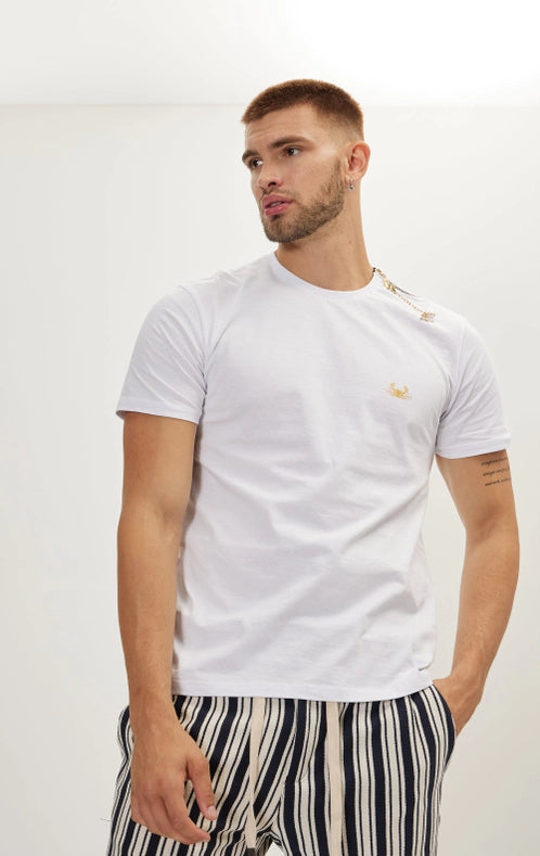 Men's Gold Zipper Accessorized T-Shirt - White