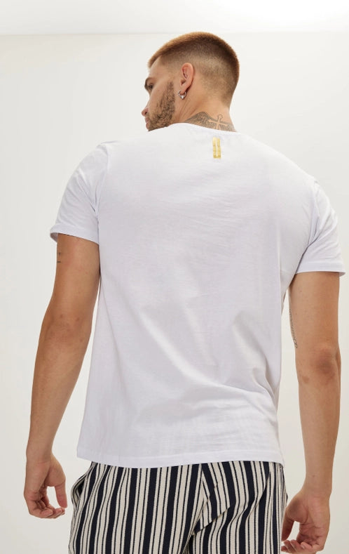 Men'S Gold Zipper Accessorized T-Shirt - White