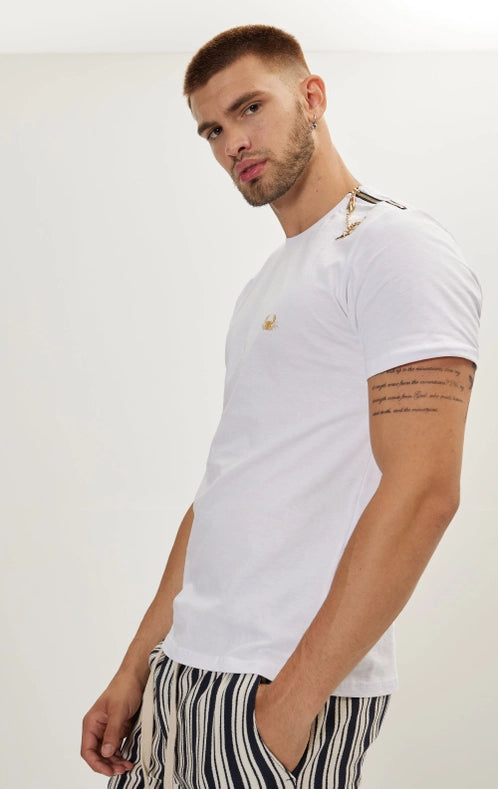 Men's Gold Zipper Accessorized T-Shirt - White