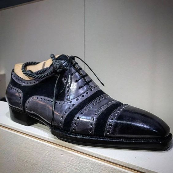 Men's Grey & Black Cap Toe Oxfords-Shoes - Men-The Royale Leather-US 6/ UK 5.5/ EUR 39-Urbanheer