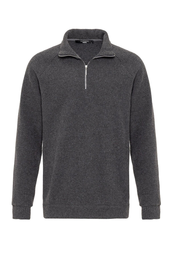 Men's Grey Half Zipper High Collar Sweater-Sweater-Wessi-L-Grey-Urbanheer
