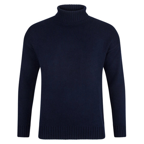 Mens Heavyweight Cotton Submariner Roll Neck Jumper Black-Jumper-Paul James Knitwear-XS-Urbanheer