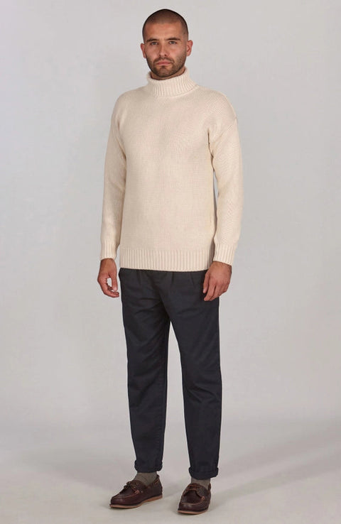 Mens Heavyweight Cotton Submariner Roll Neck Jumper Ecru-Jumper-Paul James Knitwear-XS-Urbanheer