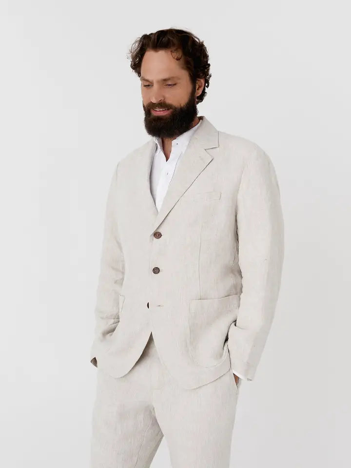 Men's Heavyweight Linen Blazer Salvador in Natural Melange-Blazer-MagicLinen-S-Natural Melange-Urbanheer