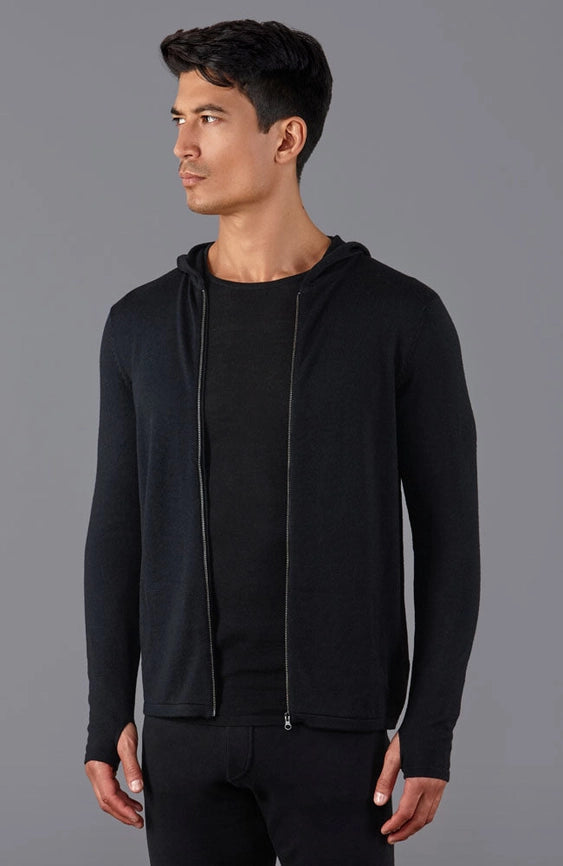 Mens Heavyweight Merino Activewear Hooded Jumper-Hooded Jumper-Paul James Knitwear-S-Black-Urbanheer
