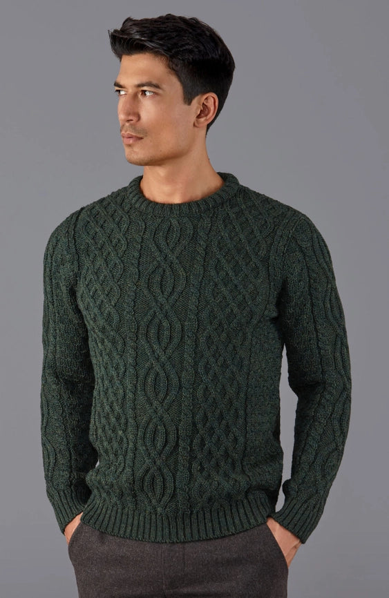 Mens Jarvis 100% British Wool Aran Cable Sweater-Sweater-Paul James Knitwear-S-Green-Urbanheer