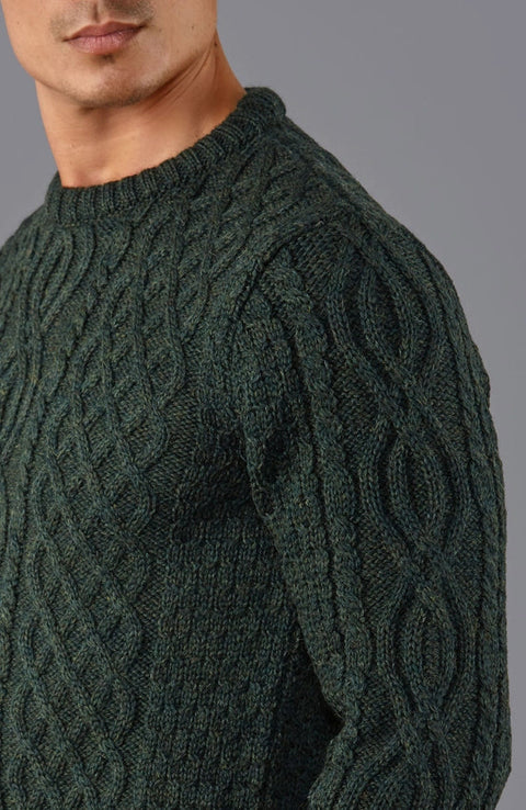Mens Jarvis 100% British Wool Aran Cable Sweater-Sweater-Paul James Knitwear-S-Green-Urbanheer