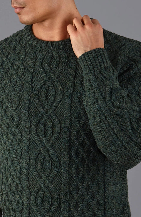 Mens Jarvis 100% British Wool Aran Cable Sweater-Sweater-Paul James Knitwear-S-Green-Urbanheer