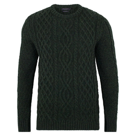 Mens Jarvis 100% British Wool Aran Cable Sweater-Sweater-Paul James Knitwear-S-Green-Urbanheer