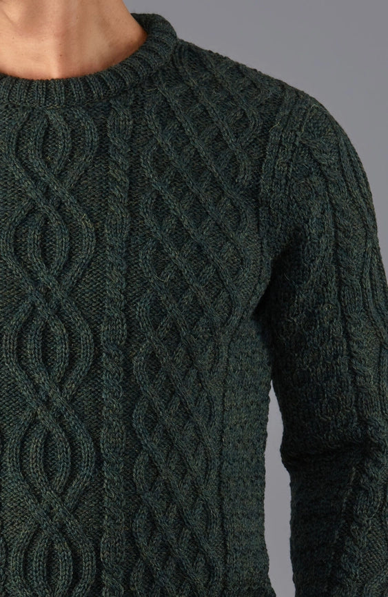 Mens Jarvis 100% British Wool Aran Cable Sweater-Sweater-Paul James Knitwear-S-Green-Urbanheer