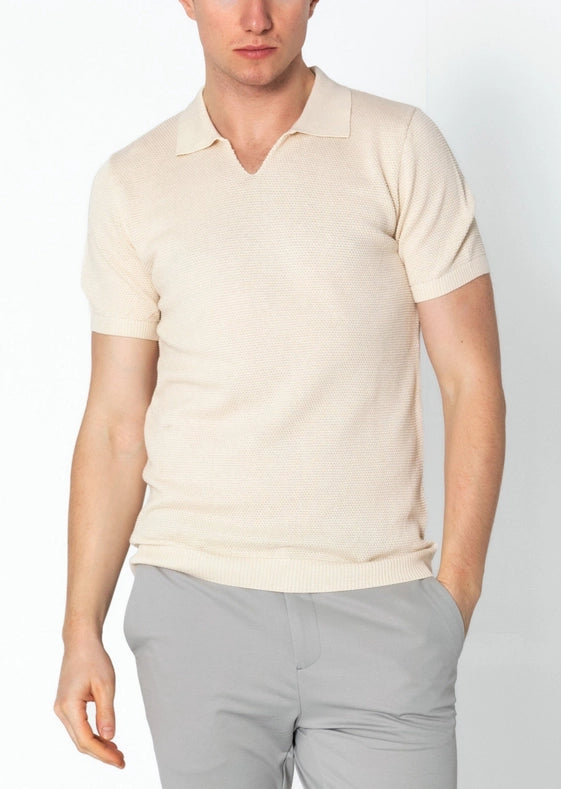 Men's Jersey Knit V-Neck Polo Shirt - Beige
