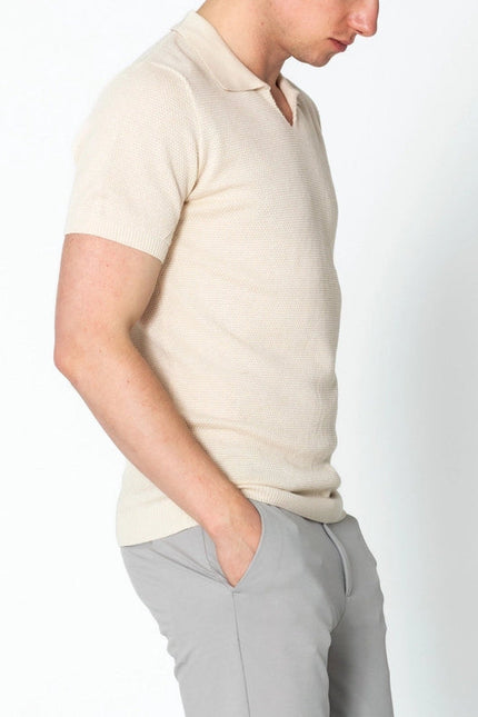Men'S Jersey Knit V-Neck Polo Shirt - Beige