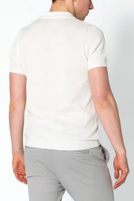 Men's Jersey Knit V-Neck Polo Shirt - Off White-Polo-Ron Tomson-Urbanheer